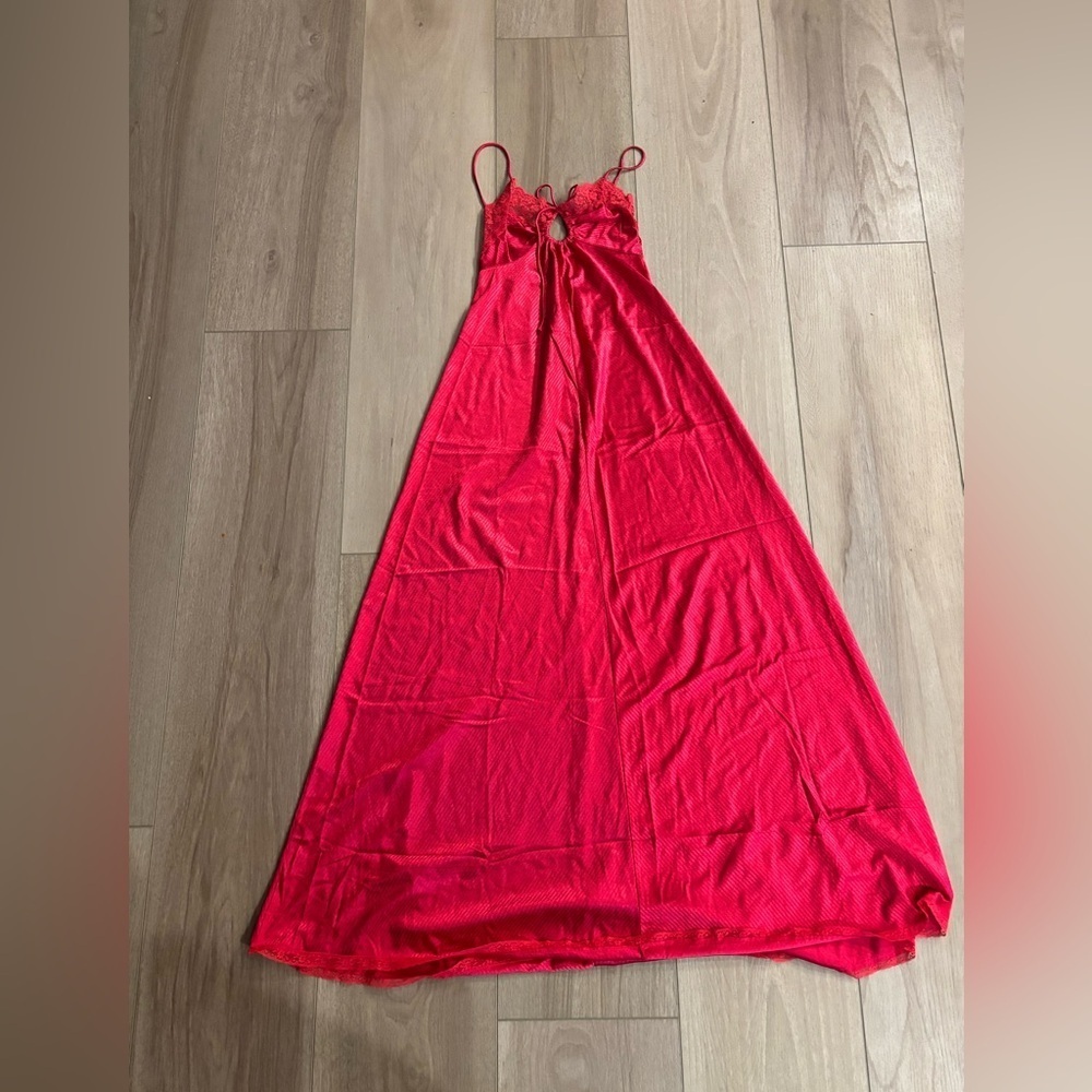 Vintage Red Lace Long Maxi Nightgown Full Slip Dress Lingerie Bridal union made